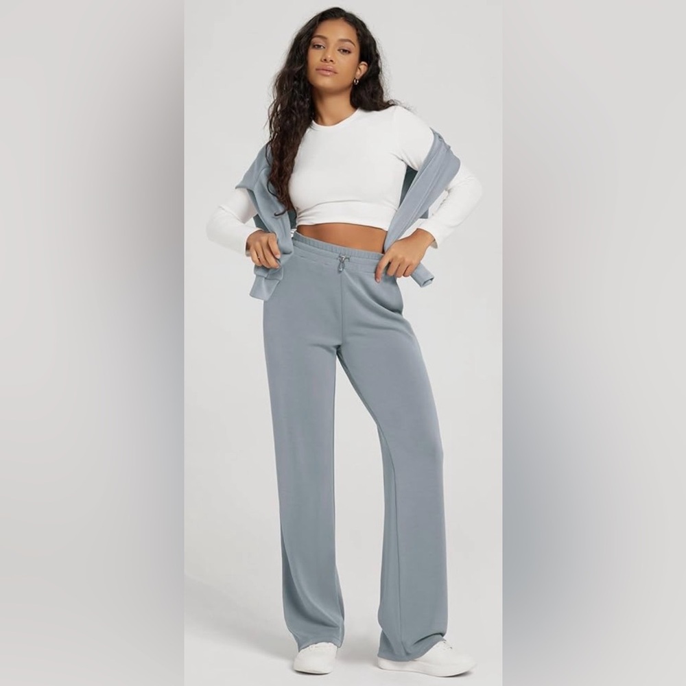 ODODOS Women's Modal Soft Wide Leg Pants with Cropped Hoodie